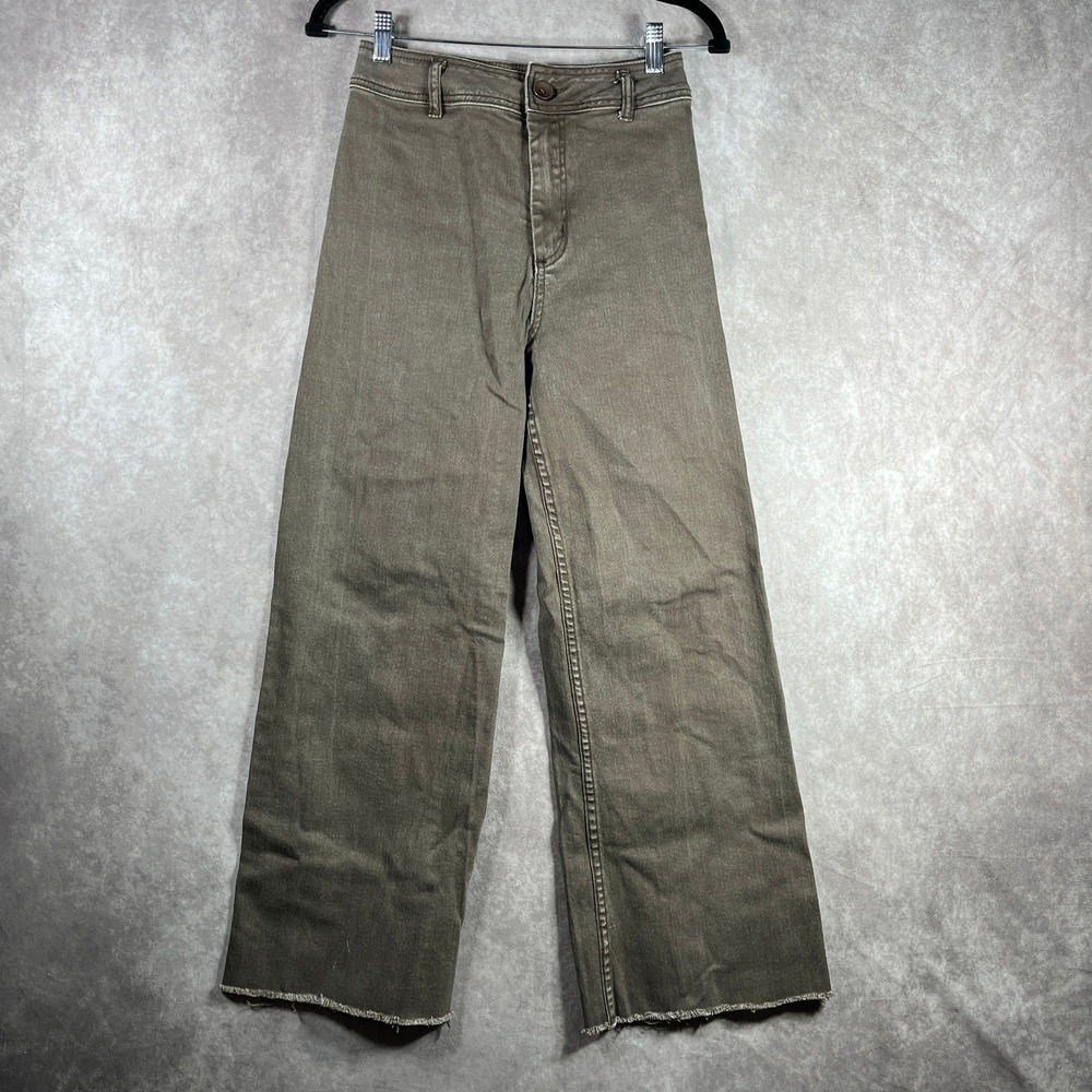 Miou Muse‎ Jeans Womens Medium Brown Denim Wide Leg Frayed Hem High Rise Stretch